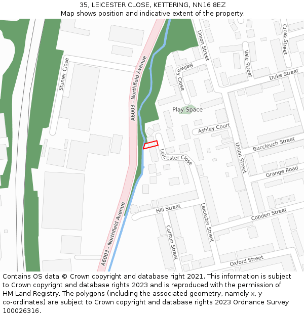 35, LEICESTER CLOSE, KETTERING, NN16 8EZ: Location map and indicative extent of plot