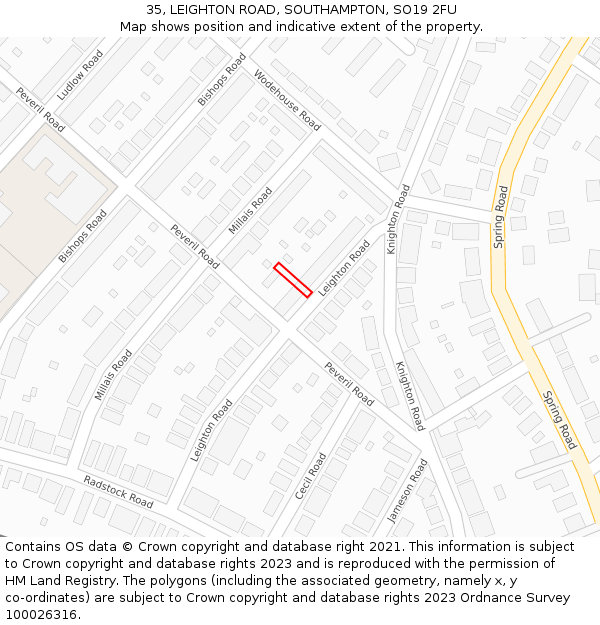 35, LEIGHTON ROAD, SOUTHAMPTON, SO19 2FU: Location map and indicative extent of plot