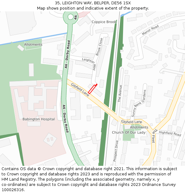 35, LEIGHTON WAY, BELPER, DE56 1SX: Location map and indicative extent of plot