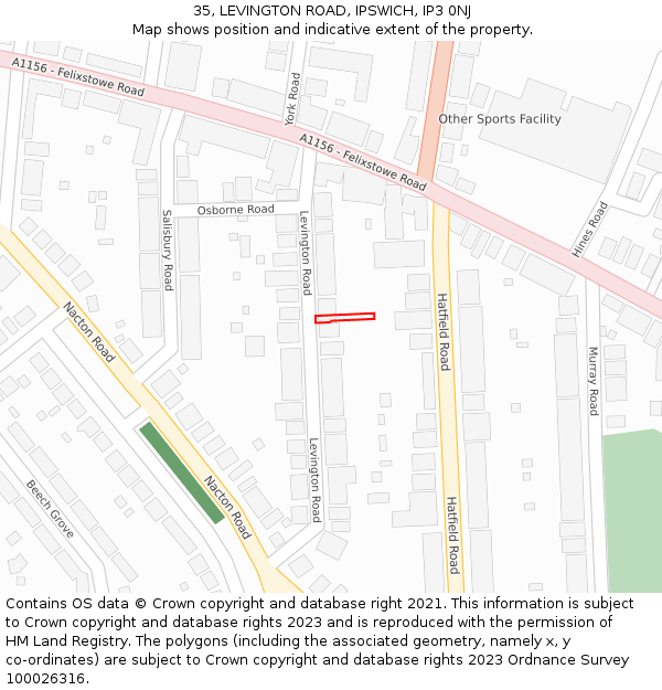 35, LEVINGTON ROAD, IPSWICH, IP3 0NJ: Location map and indicative extent of plot