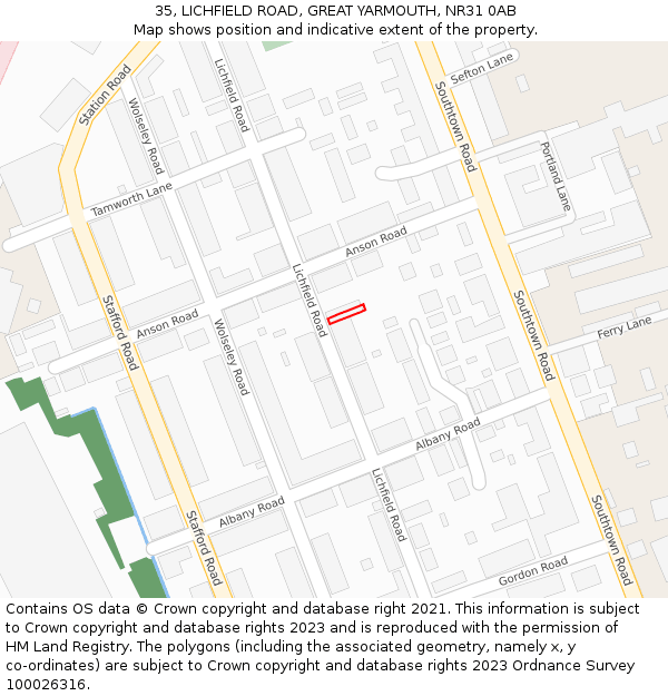 35, LICHFIELD ROAD, GREAT YARMOUTH, NR31 0AB: Location map and indicative extent of plot