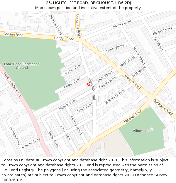 35, LIGHTCLIFFE ROAD, BRIGHOUSE, HD6 2DJ: Location map and indicative extent of plot