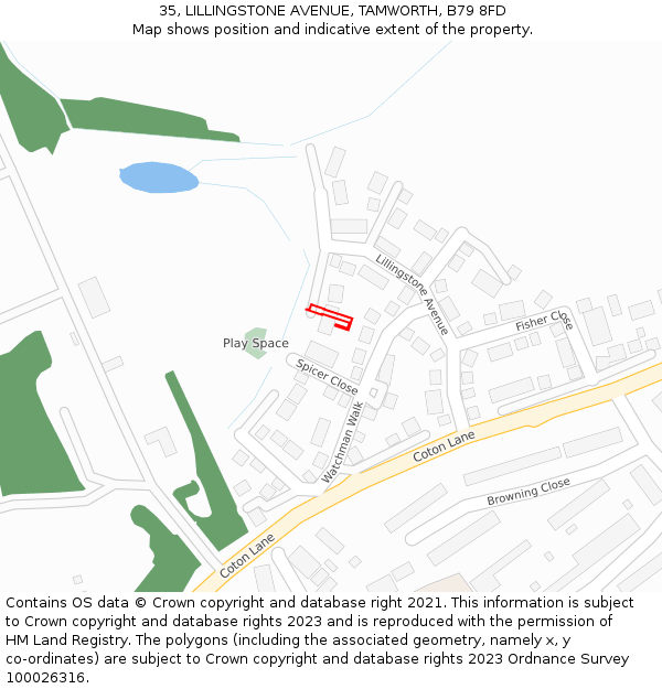 35, LILLINGSTONE AVENUE, TAMWORTH, B79 8FD: Location map and indicative extent of plot