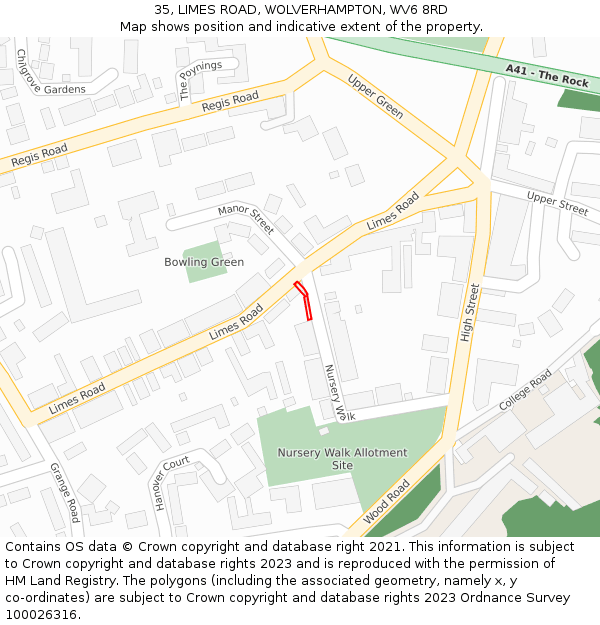 35, LIMES ROAD, WOLVERHAMPTON, WV6 8RD: Location map and indicative extent of plot