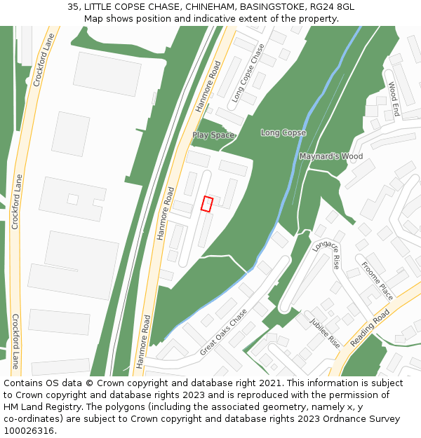 35, LITTLE COPSE CHASE, CHINEHAM, BASINGSTOKE, RG24 8GL: Location map and indicative extent of plot