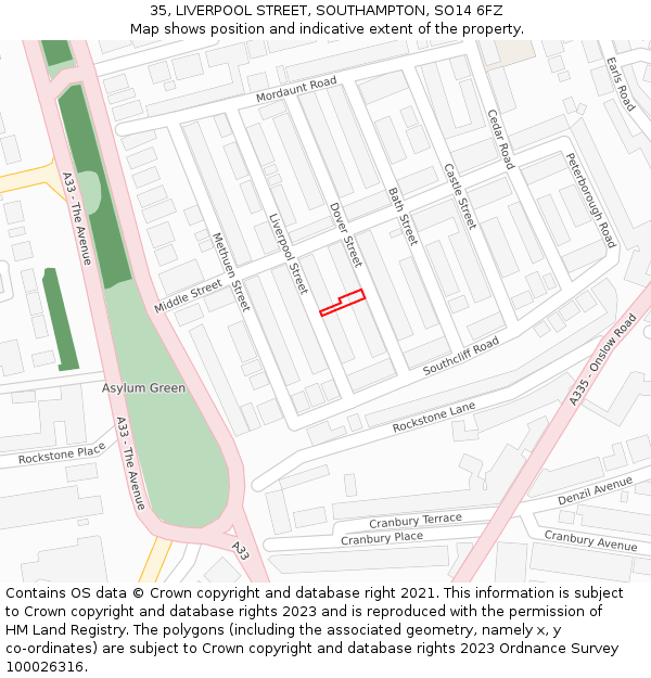 35, LIVERPOOL STREET, SOUTHAMPTON, SO14 6FZ: Location map and indicative extent of plot
