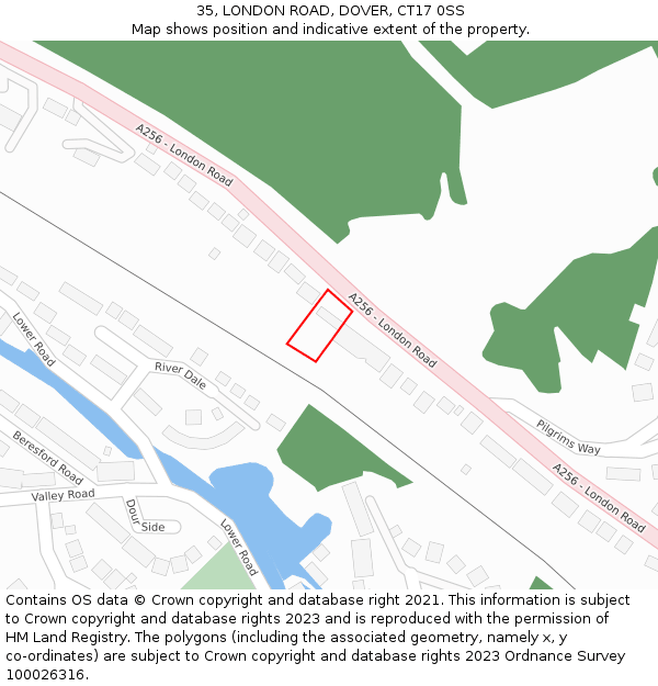 35, LONDON ROAD, DOVER, CT17 0SS: Location map and indicative extent of plot