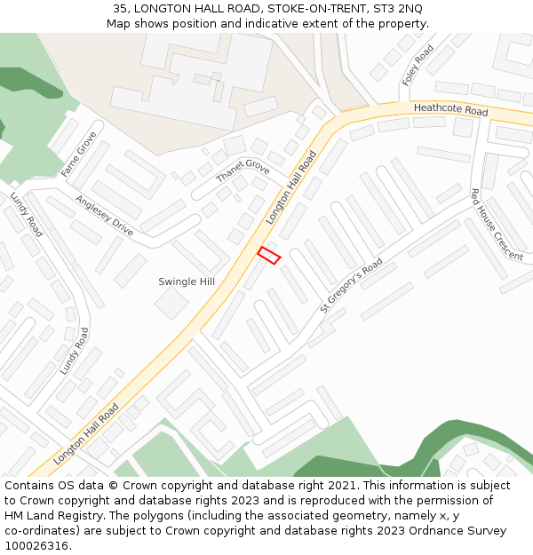35, LONGTON HALL ROAD, STOKE-ON-TRENT, ST3 2NQ: Location map and indicative extent of plot