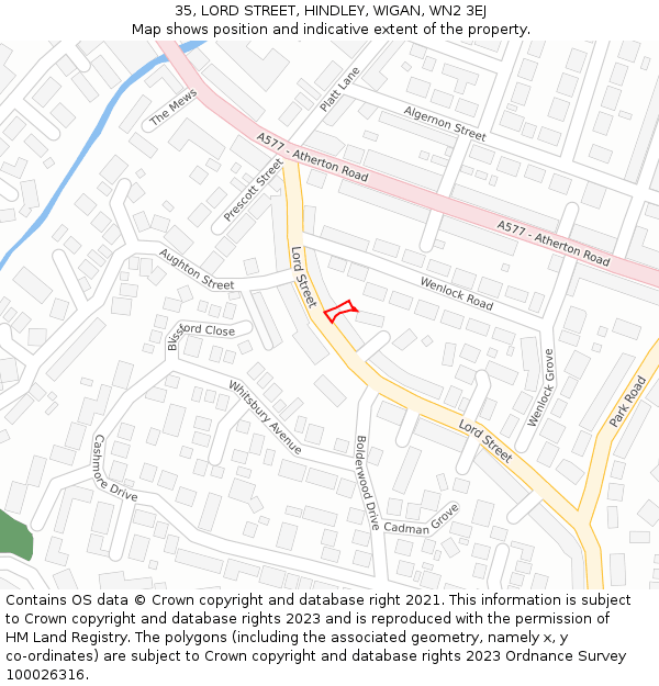 35, LORD STREET, HINDLEY, WIGAN, WN2 3EJ: Location map and indicative extent of plot