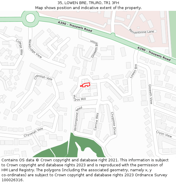 35, LOWEN BRE, TRURO, TR1 3FH: Location map and indicative extent of plot