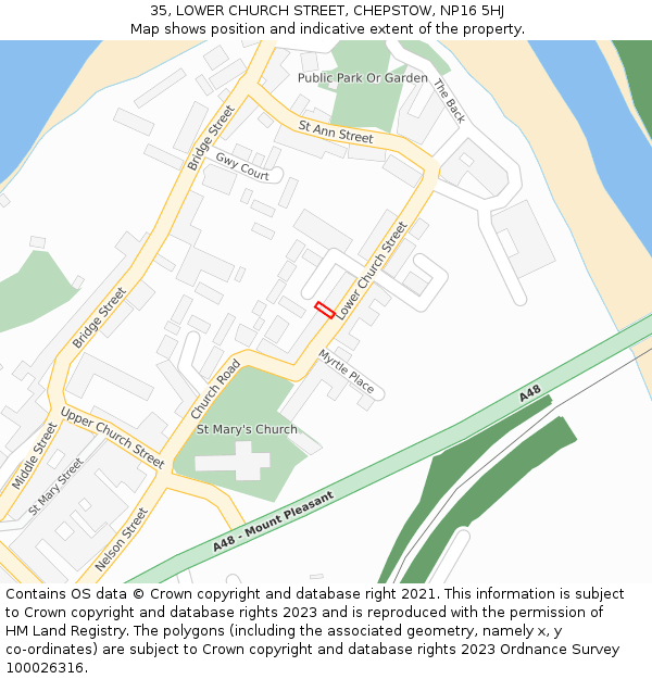 35, LOWER CHURCH STREET, CHEPSTOW, NP16 5HJ: Location map and indicative extent of plot