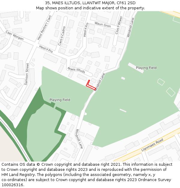 35, MAES ILLTUDS, LLANTWIT MAJOR, CF61 2SD: Location map and indicative extent of plot