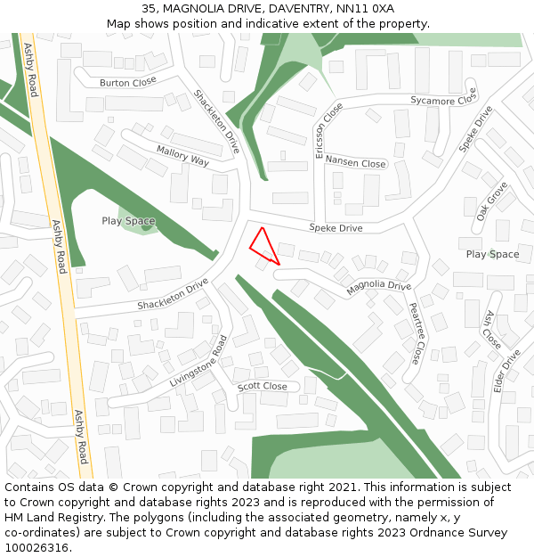 35, MAGNOLIA DRIVE, DAVENTRY, NN11 0XA: Location map and indicative extent of plot