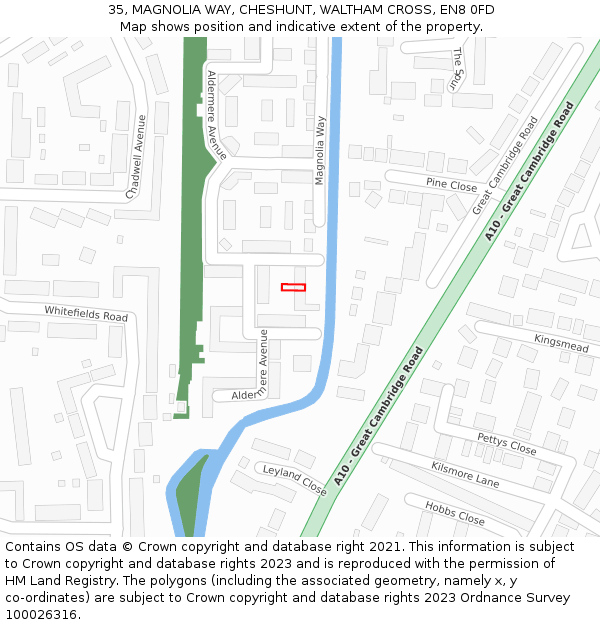 35, MAGNOLIA WAY, CHESHUNT, WALTHAM CROSS, EN8 0FD: Location map and indicative extent of plot