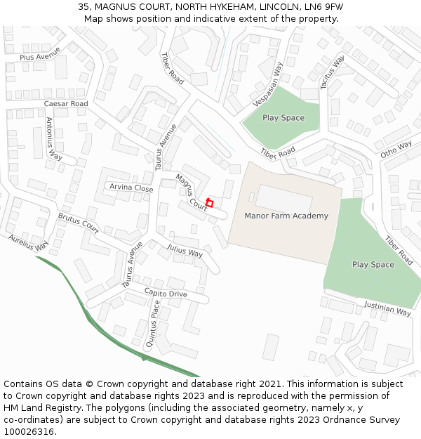 35, MAGNUS COURT, NORTH HYKEHAM, LINCOLN, LN6 9FW: Location map and indicative extent of plot