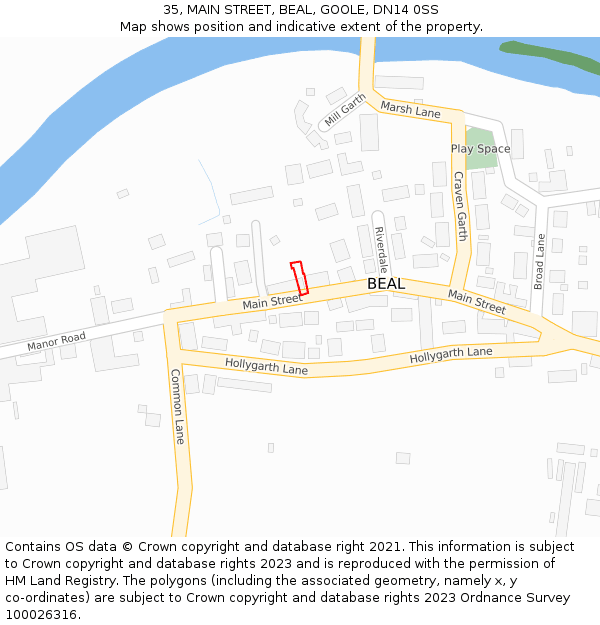 35, MAIN STREET, BEAL, GOOLE, DN14 0SS: Location map and indicative extent of plot