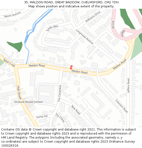 35, MALDON ROAD, GREAT BADDOW, CHELMSFORD, CM2 7DN: Location map and indicative extent of plot