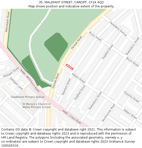 35, MALEFANT STREET, CARDIFF, CF24 4QD: Location map and indicative extent of plot
