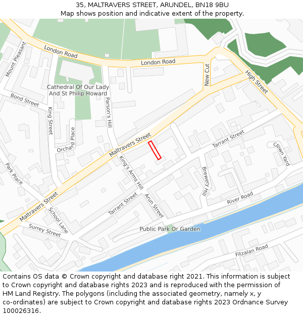 35, MALTRAVERS STREET, ARUNDEL, BN18 9BU: Location map and indicative extent of plot