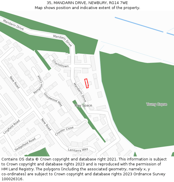 35, MANDARIN DRIVE, NEWBURY, RG14 7WE: Location map and indicative extent of plot