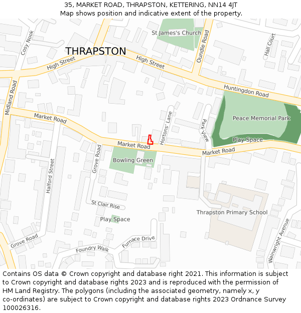 35, MARKET ROAD, THRAPSTON, KETTERING, NN14 4JT: Location map and indicative extent of plot