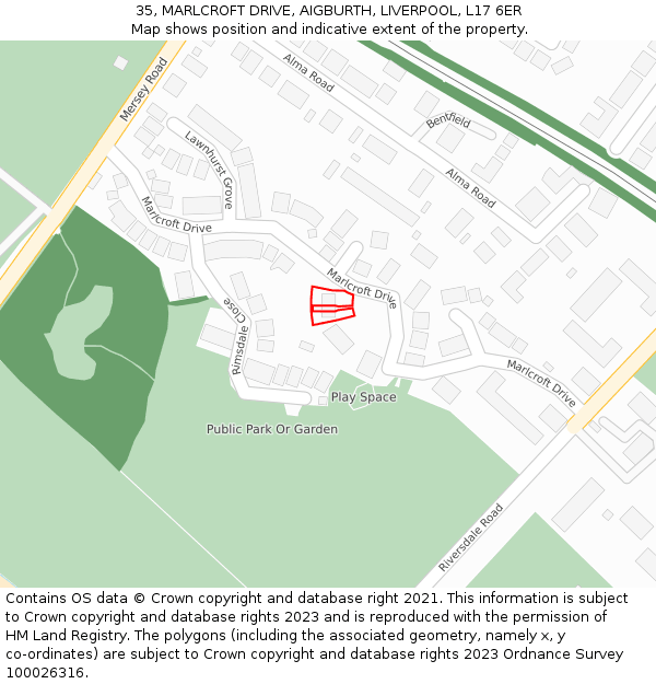 35, MARLCROFT DRIVE, AIGBURTH, LIVERPOOL, L17 6ER: Location map and indicative extent of plot