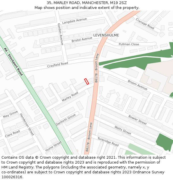 35, MARLEY ROAD, MANCHESTER, M19 2SZ: Location map and indicative extent of plot