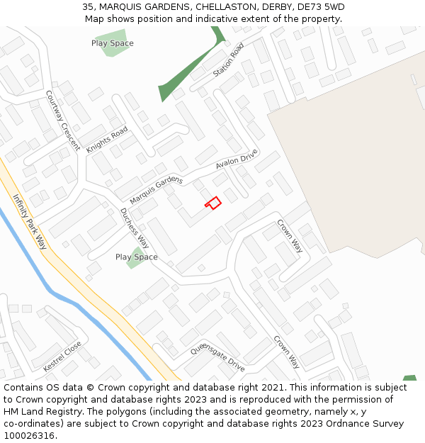 35, MARQUIS GARDENS, CHELLASTON, DERBY, DE73 5WD: Location map and indicative extent of plot