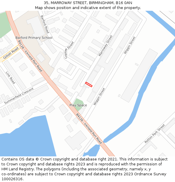 35, MARROWAY STREET, BIRMINGHAM, B16 0AN: Location map and indicative extent of plot