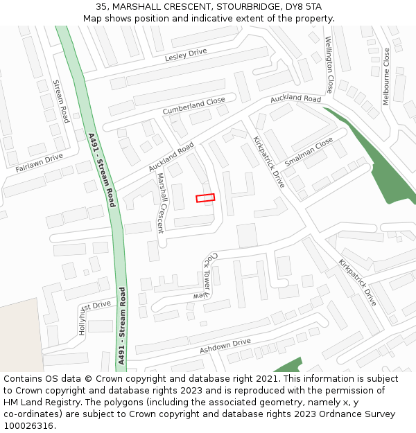 35, MARSHALL CRESCENT, STOURBRIDGE, DY8 5TA: Location map and indicative extent of plot