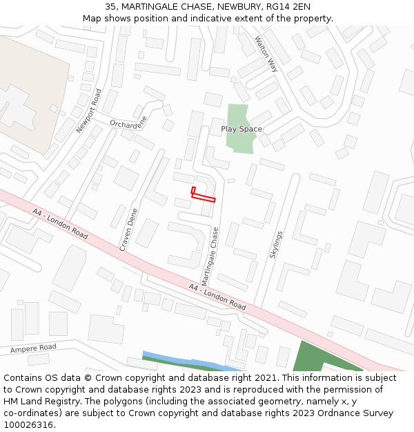 35, MARTINGALE CHASE, NEWBURY, RG14 2EN: Location map and indicative extent of plot