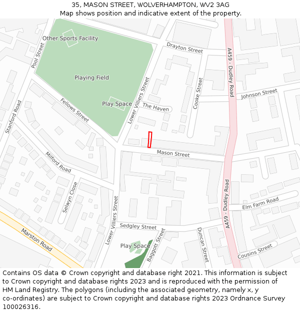 35, MASON STREET, WOLVERHAMPTON, WV2 3AG: Location map and indicative extent of plot