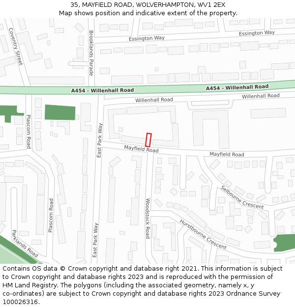 35, MAYFIELD ROAD, WOLVERHAMPTON, WV1 2EX: Location map and indicative extent of plot