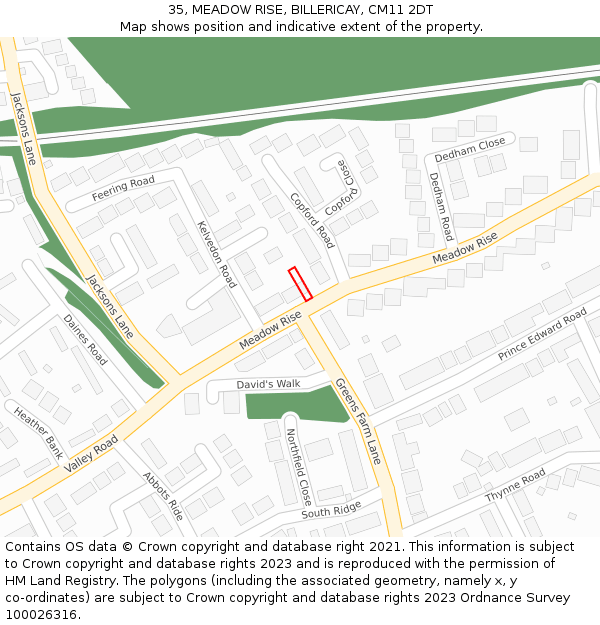 35, MEADOW RISE, BILLERICAY, CM11 2DT: Location map and indicative extent of plot