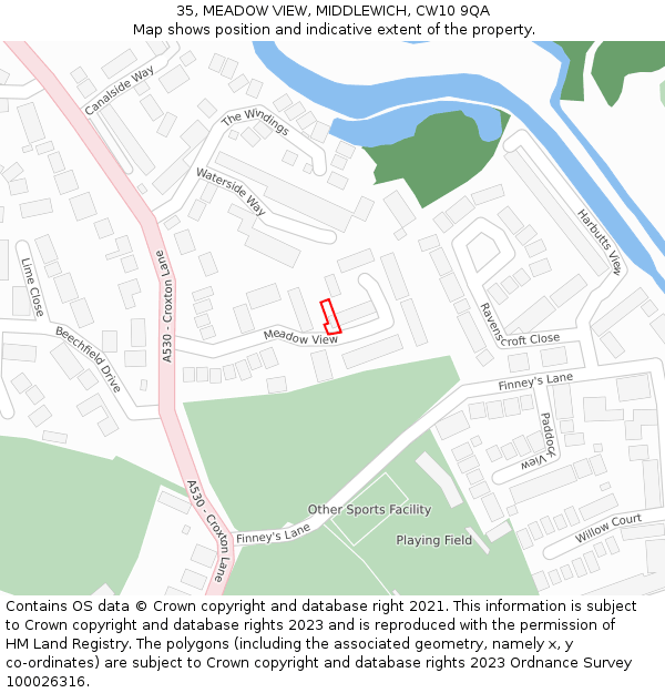 35, MEADOW VIEW, MIDDLEWICH, CW10 9QA: Location map and indicative extent of plot