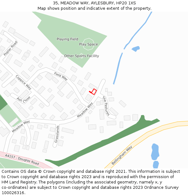 35, MEADOW WAY, AYLESBURY, HP20 1XS: Location map and indicative extent of plot