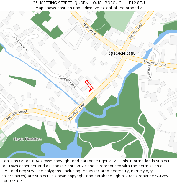 35, MEETING STREET, QUORN, LOUGHBOROUGH, LE12 8EU: Location map and indicative extent of plot