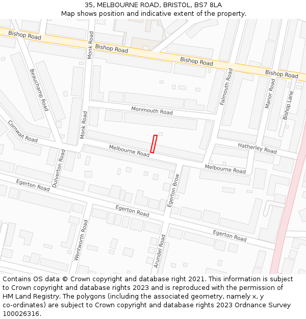 35, MELBOURNE ROAD, BRISTOL, BS7 8LA: Location map and indicative extent of plot