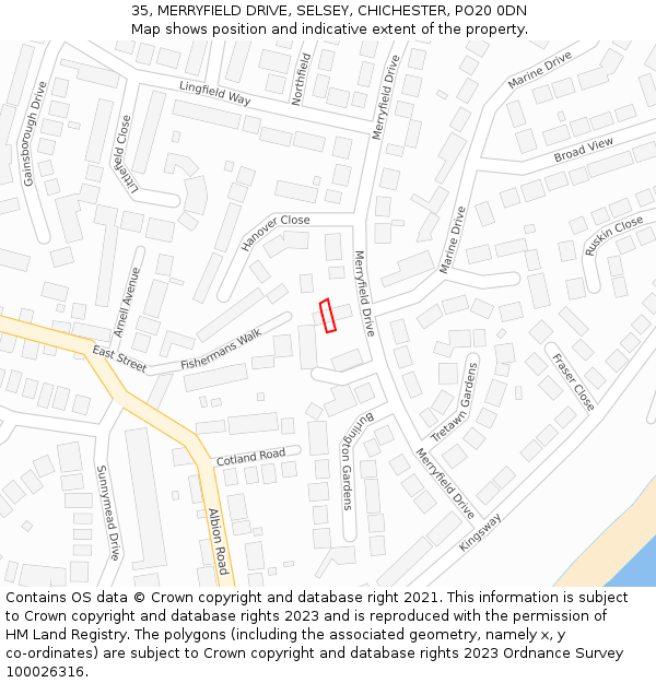 35, MERRYFIELD DRIVE, SELSEY, CHICHESTER, PO20 0DN: Location map and indicative extent of plot