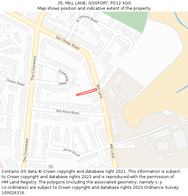35, MILL LANE, GOSPORT, PO12 4QG: Location map and indicative extent of plot