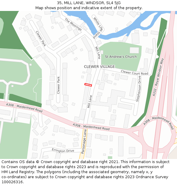 35, MILL LANE, WINDSOR, SL4 5JG: Location map and indicative extent of plot