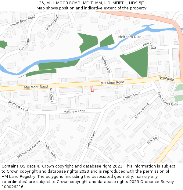 35, MILL MOOR ROAD, MELTHAM, HOLMFIRTH, HD9 5JT: Location map and indicative extent of plot