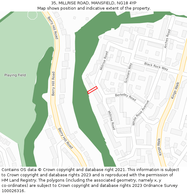35, MILLRISE ROAD, MANSFIELD, NG18 4YP: Location map and indicative extent of plot
