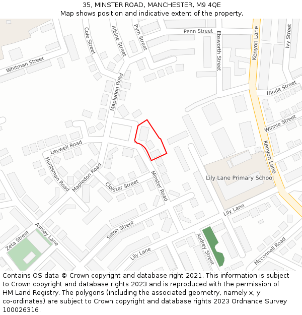 35, MINSTER ROAD, MANCHESTER, M9 4QE: Location map and indicative extent of plot