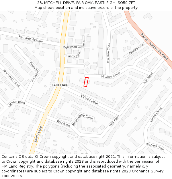 35, MITCHELL DRIVE, FAIR OAK, EASTLEIGH, SO50 7FT: Location map and indicative extent of plot