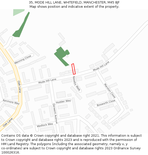 35, MODE HILL LANE, WHITEFIELD, MANCHESTER, M45 8JF: Location map and indicative extent of plot