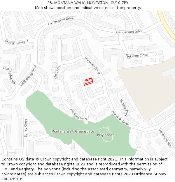 35, MONTANA WALK, NUNEATON, CV10 7RY: Location map and indicative extent of plot