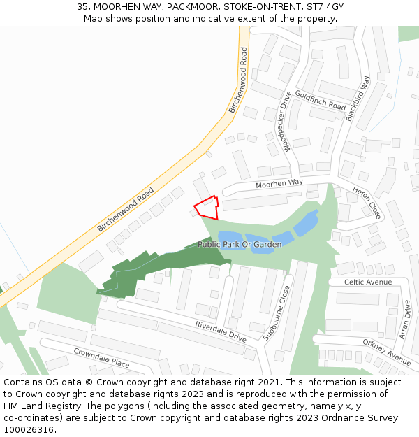 35, MOORHEN WAY, PACKMOOR, STOKE-ON-TRENT, ST7 4GY: Location map and indicative extent of plot