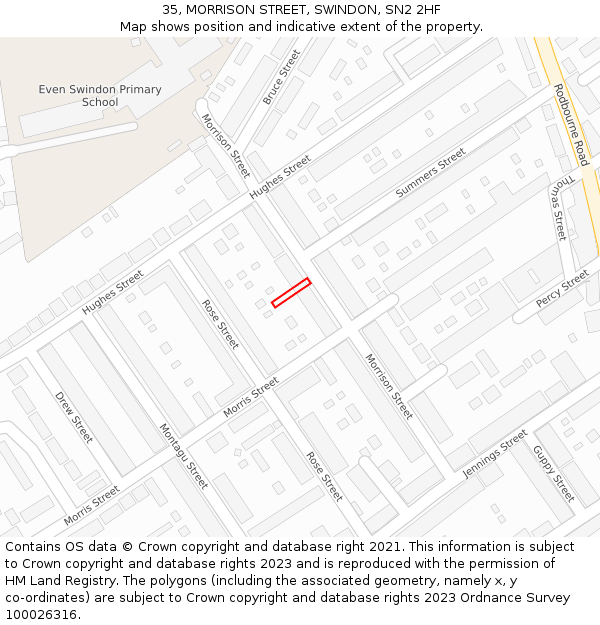 35, MORRISON STREET, SWINDON, SN2 2HF: Location map and indicative extent of plot