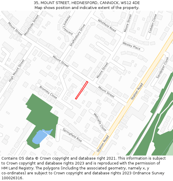 35, MOUNT STREET, HEDNESFORD, CANNOCK, WS12 4DE: Location map and indicative extent of plot